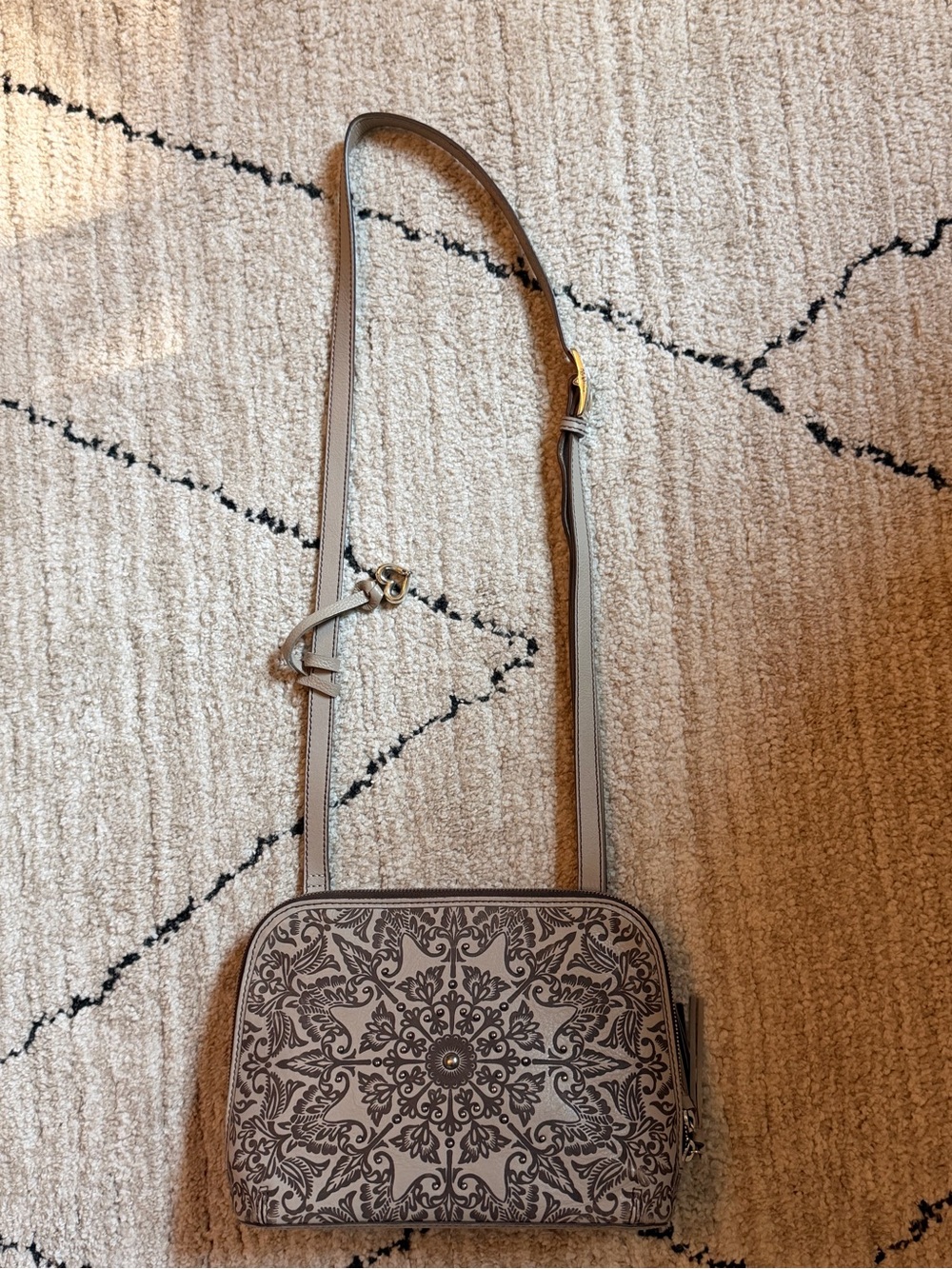 Brighton Laser Cut Floral Leather Organizer Crossbody Bag Taupe EUC - Picture 15 of 15
